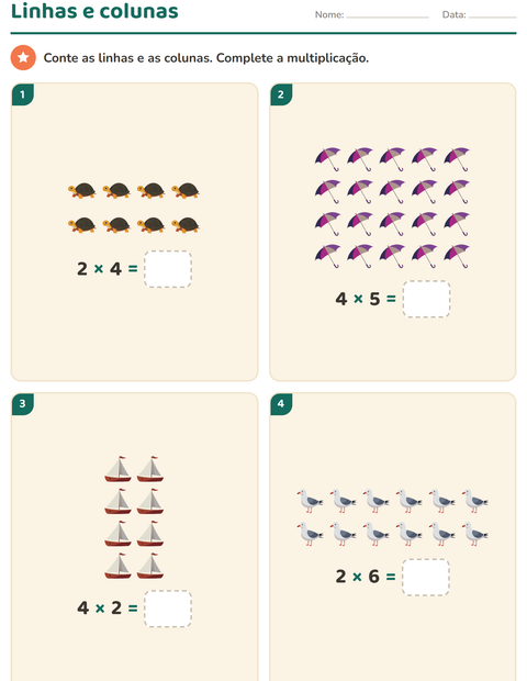 Pré-visualização da ficha de Multiplicação com Praia para 2º ano do ensino fundamental