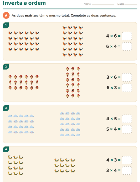 Pré-visualização da ficha de Multiplicação com Primavera para 3º ano do ensino fundamental