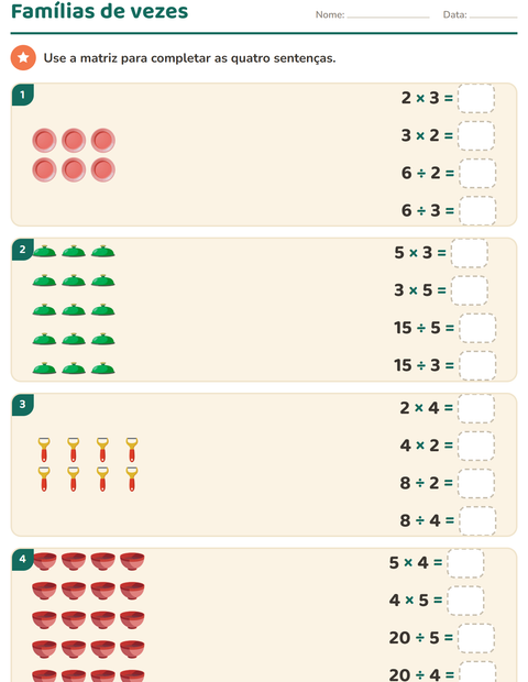 Pré-visualização da ficha de Multiplicação com Utensílios de cozinha para 3º ano do ensino fundamental
