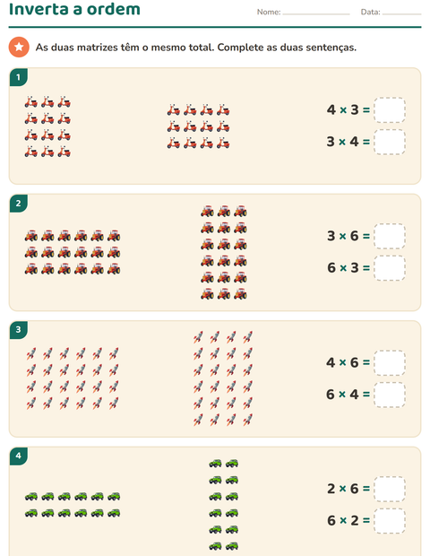 Pré-visualização da ficha de Multiplicação com Veículos para 3º ano do ensino fundamental