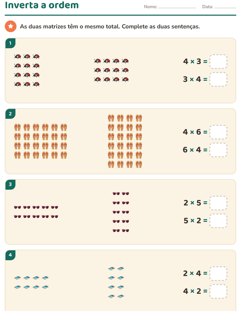 Pré-visualização da ficha de Multiplicação com Verão para 3º ano do ensino fundamental