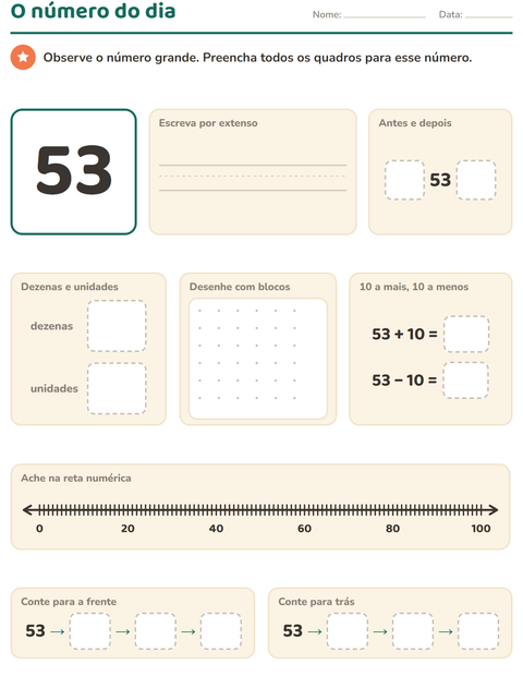 Pré-visualização da ficha de Número do dia para 1º ano do ensino fundamental