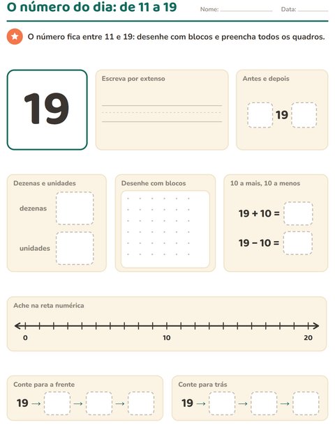 Pré-visualização da ficha de Número do dia para 1º ano do ensino fundamental