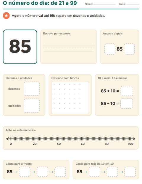 Pré-visualização da ficha de Número do dia para 1º ano do ensino fundamental