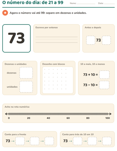 Pré-visualização da ficha de Número do dia para 1º ano do ensino fundamental