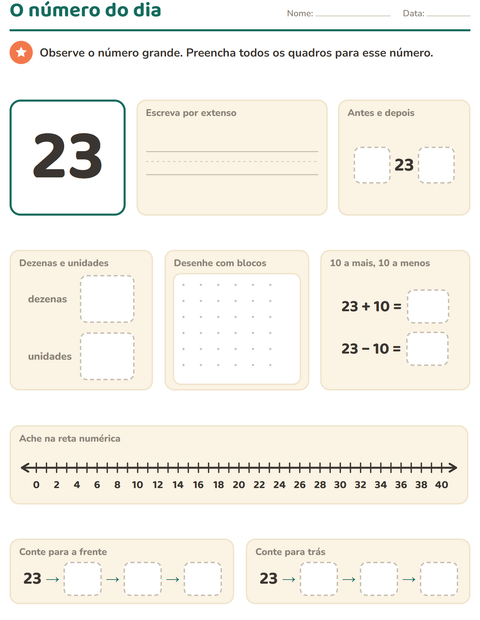 Pré-visualização da ficha de Número do dia para 1º ano do ensino fundamental