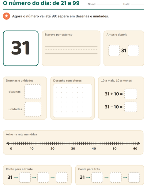 Pré-visualização da ficha de Número do dia para 1º ano do ensino fundamental