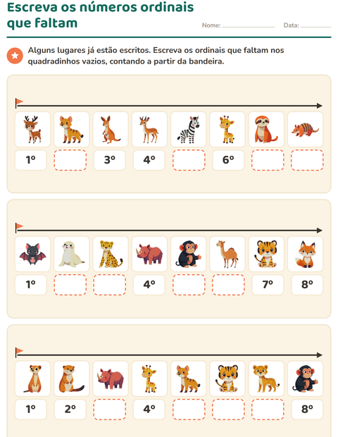 Escreva os números ordinais que faltam