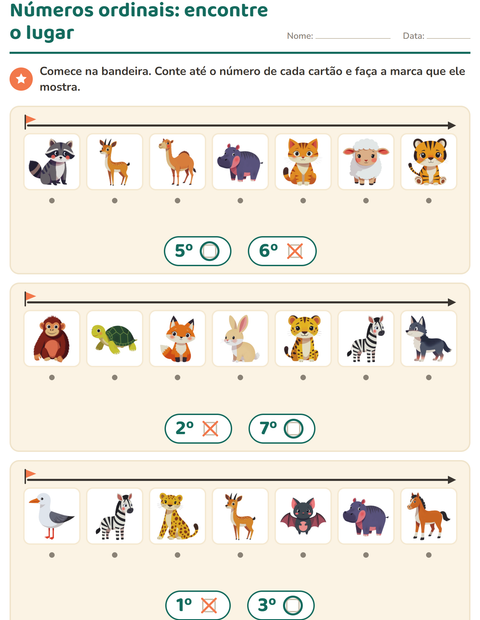 Números ordinais: encontre o lugar