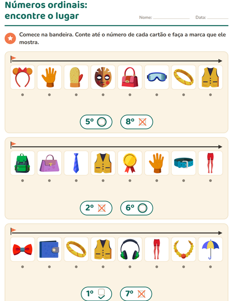 Pré-visualização da ficha de Números ordinais com Acessórios para Educação infantil (pré-escola, 5-7 anos)