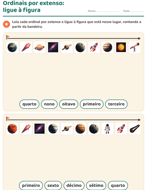 Pré-visualização da ficha de Números ordinais com Espaço para 1º ano do ensino fundamental