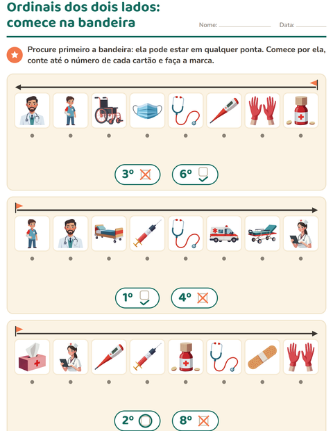 Pré-visualização da ficha de Números ordinais com Hospital para Educação infantil (pré-escola, 5-7 anos)