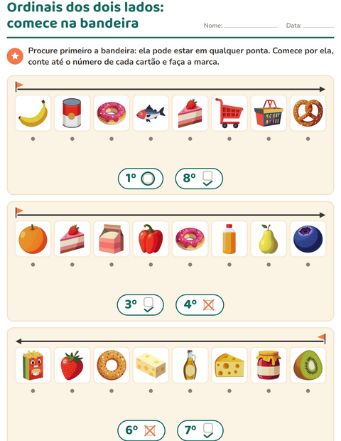 Pré-visualização da ficha de Números ordinais com No supermercado para Educação infantil (pré-escola, 5-7 anos)