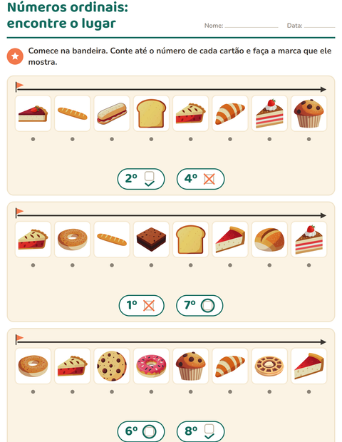 Pré-visualização da ficha de Números ordinais com Padaria para Educação infantil (pré-escola, 5-7 anos)