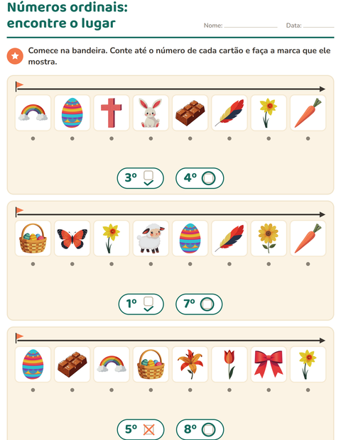 Pré-visualização da ficha de Números ordinais com Páscoa para Educação infantil (pré-escola, 5-7 anos)