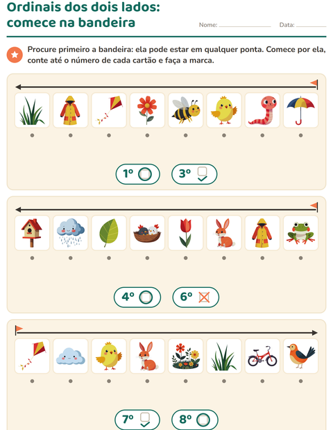 Pré-visualização da ficha de Números ordinais com Primavera para Educação infantil (pré-escola, 5-7 anos)