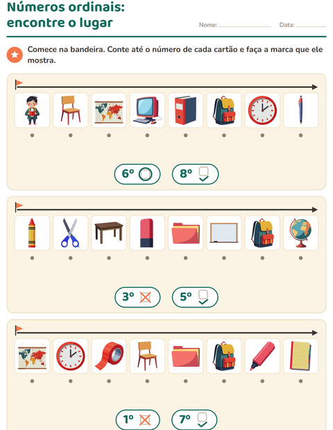 Pré-visualização da ficha de Números ordinais com Sala de aula para Educação infantil (pré-escola, 5-7 anos)