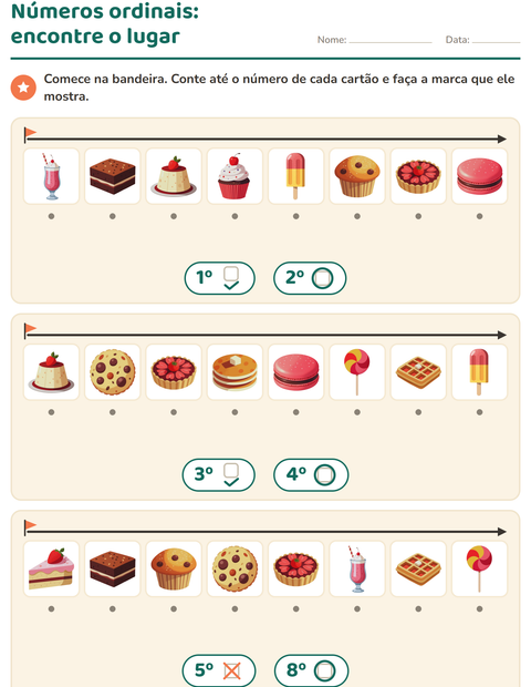 Pré-visualização da ficha de Números ordinais com Sobremesas e doces para Educação infantil (pré-escola, 5-7 anos)