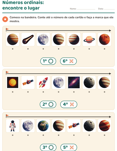 Pré-visualização da ficha de Números ordinais com Espaço para Educação infantil (pré-escola, 5-7 anos)