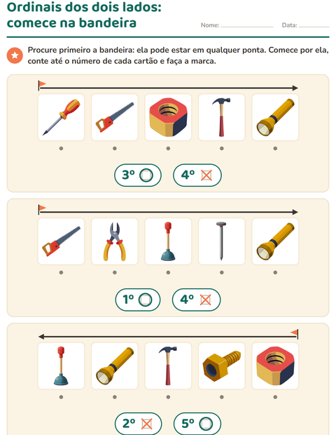 Pré-visualização da ficha de Números ordinais com Ferramentas para Educação infantil (pré-escola, 5-7 anos)