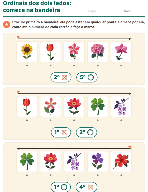 Pré-visualização da ficha de Números ordinais com Flores para Educação infantil (pré-escola, 5-7 anos)