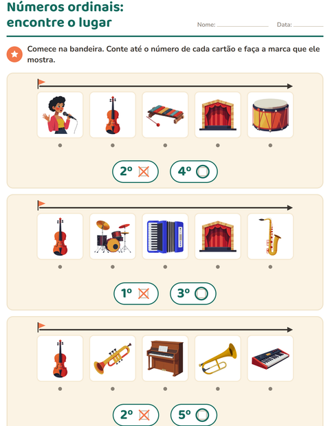 Pré-visualização da ficha de Números ordinais com Música para Educação infantil (pré-escola, 5-7 anos)