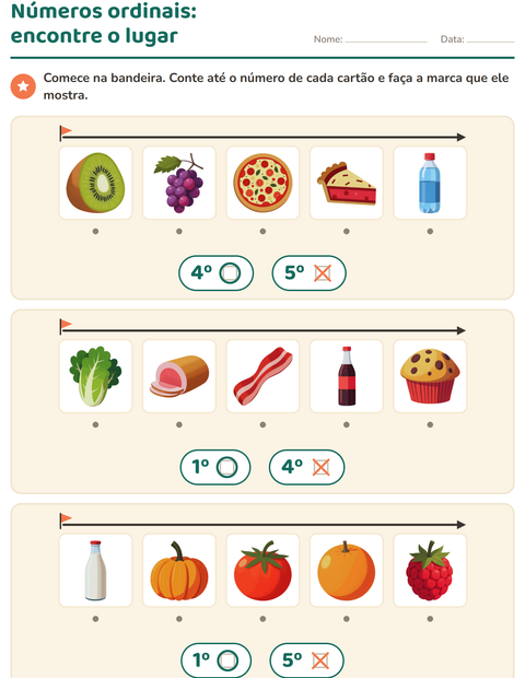 Pré-visualização da ficha de Números ordinais com No supermercado para Educação infantil (pré-escola, 5-7 anos)