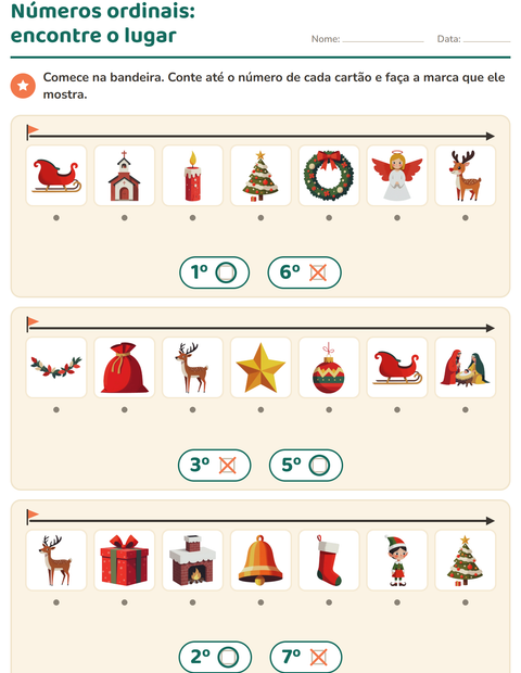 Pré-visualização da ficha de Números ordinais com Natal para Educação infantil (pré-escola, 5-7 anos)