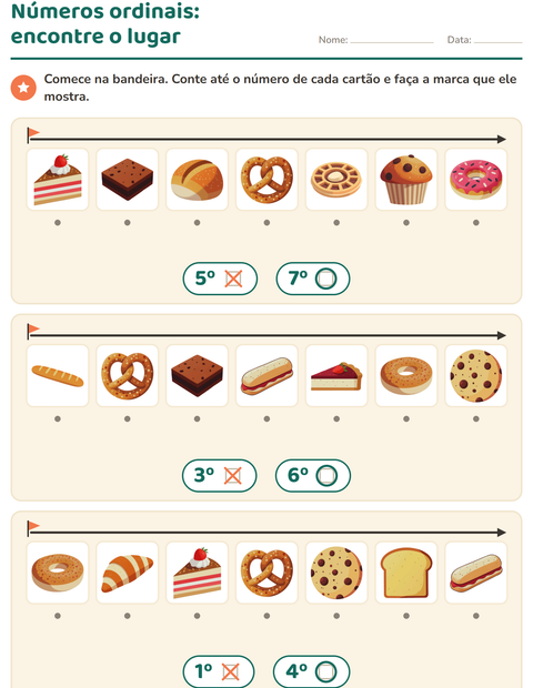 Pré-visualização da ficha de Números ordinais com Padaria para Educação infantil (pré-escola, 5-7 anos)