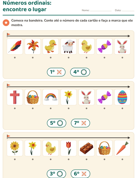 Pré-visualização da ficha de Números ordinais com Páscoa para Educação infantil (pré-escola, 5-7 anos)