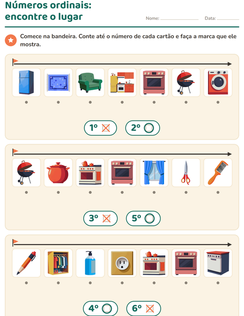 Pré-visualização da ficha de Números ordinais com Pela casa para Educação infantil (pré-escola, 5-7 anos)