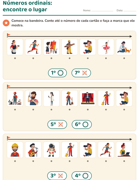 Pré-visualização da ficha de Números ordinais com Profissões para Educação infantil (pré-escola, 5-7 anos)