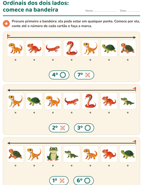 Pré-visualização da ficha de Números ordinais com Répteis e anfíbios para Educação infantil (pré-escola, 5-7 anos)