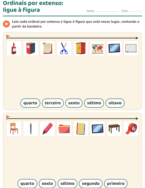 Pré-visualização da ficha de Números ordinais com Sala de aula para 1º ano do ensino fundamental