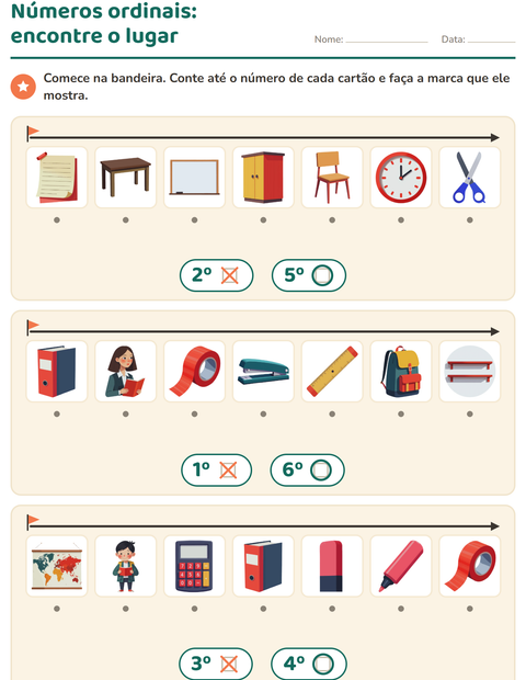 Pré-visualização da ficha de Números ordinais com Sala de aula para Educação infantil (pré-escola, 5-7 anos)