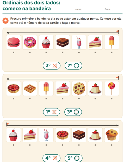 Pré-visualização da ficha de Números ordinais com Sobremesas e doces para Educação infantil (pré-escola, 5-7 anos)
