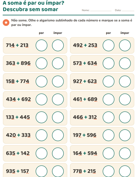 Pré-visualização da ficha de Números pares e ímpares para 3º ano do ensino fundamental