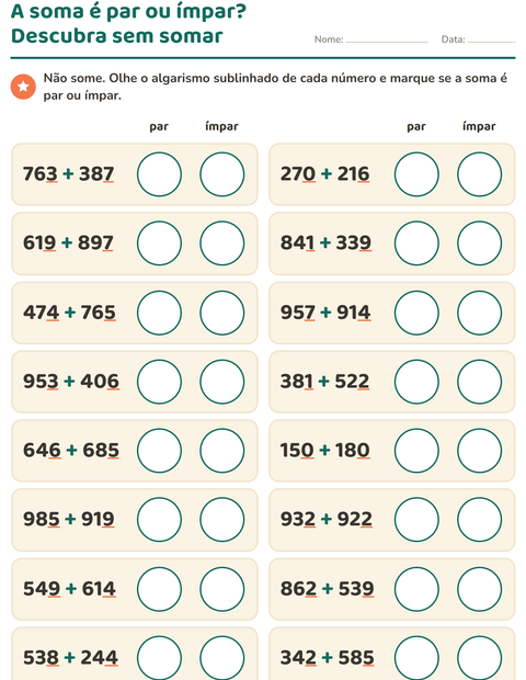 Pré-visualização da ficha de Números pares e ímpares para 3º ano do ensino fundamental