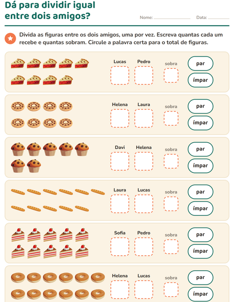 Pré-visualização da ficha de Números pares e ímpares com Padaria para 1º ano do ensino fundamental