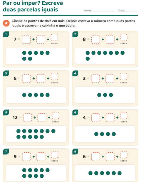 Pré-visualização da ficha de Números pares e ímpares para 2º ano do ensino fundamental