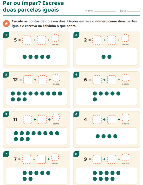 Pré-visualização da ficha de Números pares e ímpares para 2º ano do ensino fundamental