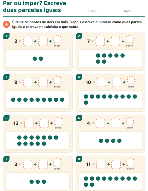Pré-visualização da ficha de Números pares e ímpares para 2º ano do ensino fundamental