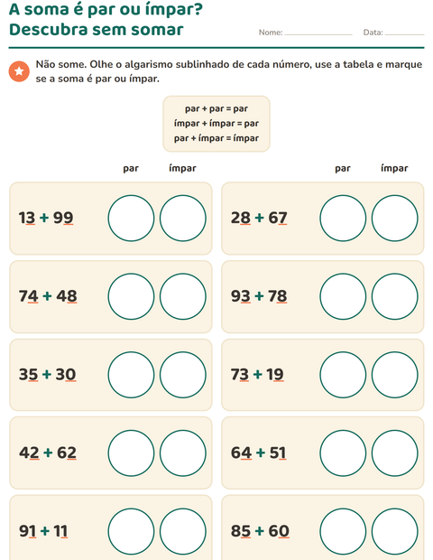 Pré-visualização da ficha de Números pares e ímpares para 3º ano do ensino fundamental