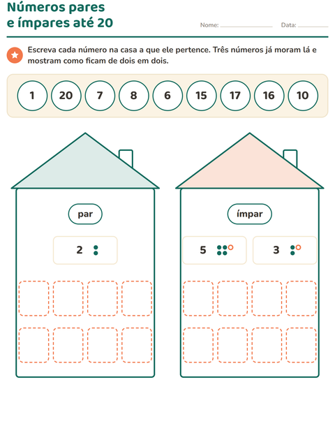Pré-visualização da ficha de Números pares e ímpares para 1º ano do ensino fundamental
