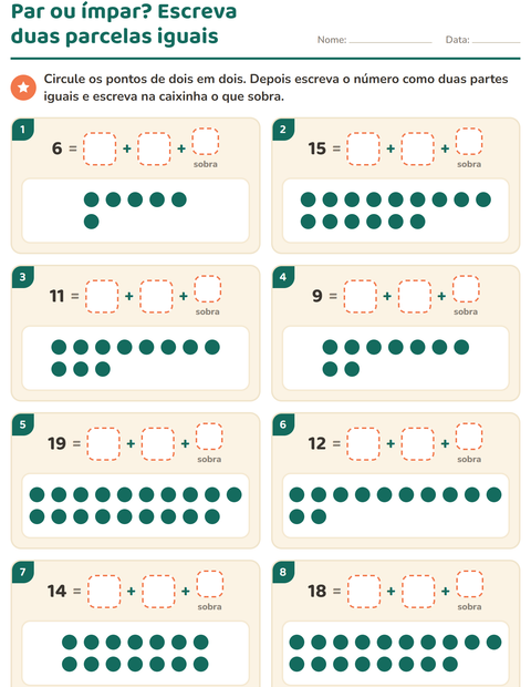 Pré-visualização da ficha de Números pares e ímpares para 2º ano do ensino fundamental