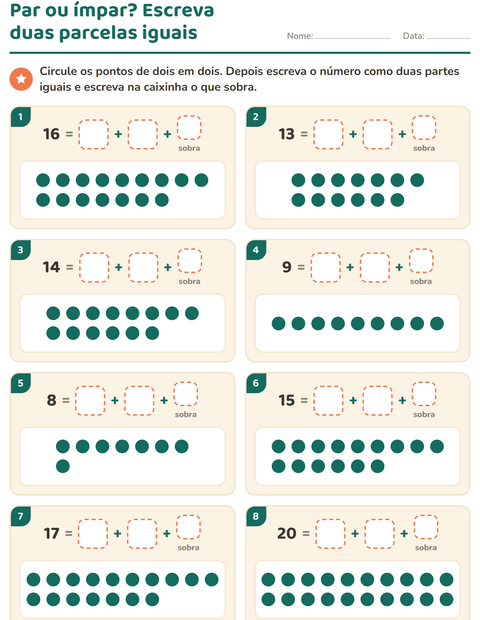 Pré-visualização da ficha de Números pares e ímpares para 2º ano do ensino fundamental