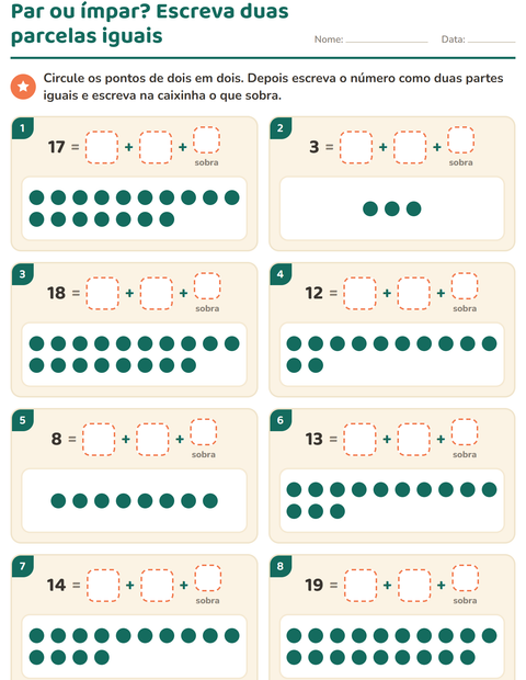 Par ou ímpar? Escreva o número como duas parcelas iguais