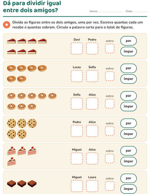 Pré-visualização da ficha de Números pares e ímpares com Padaria para 1º ano do ensino fundamental