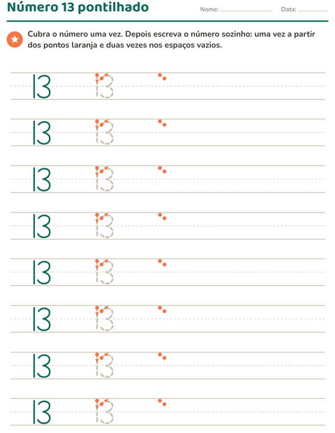 Pré-visualização da ficha de Números pontilhados para Educação infantil (pré-escola, 5-7 anos)
