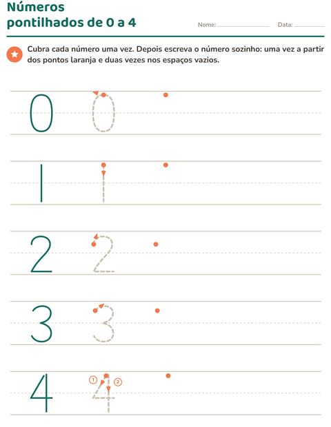 Pré-visualização da ficha de Números pontilhados para Educação infantil (pré-escola, 5-7 anos)